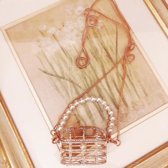 Rhinestone and pearl Metal cage airpod case micro mini purse - Picture 13 of 13